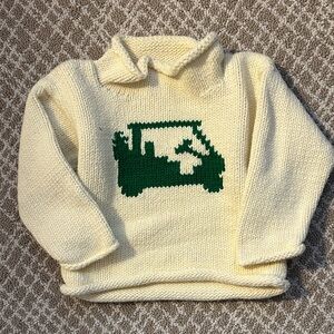 Cream Sweater with Green Golf Cart Design